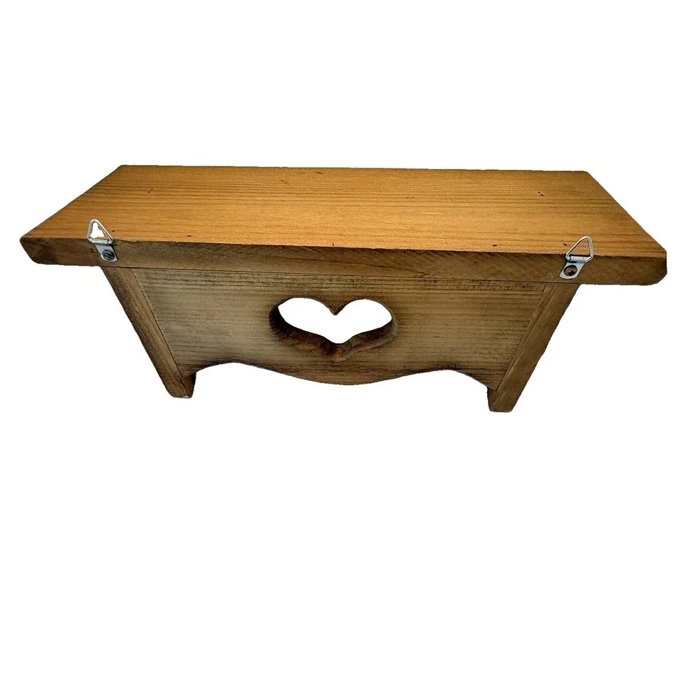 Vintage 1980s Pine Heart Wall Shelf 2 Pegs Grannycore Country Cottage Decor 15x6